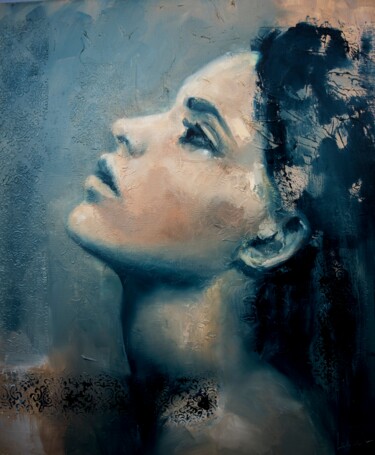 Painting titled "Captivating Profile…" by Lubchik, Original Artwork, Oil Mounted on Wood Stretcher frame
