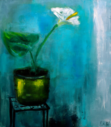 Painting titled "Flower painting on…" by Lubchik, Original Artwork, Oil Mounted on Wood Stretcher frame