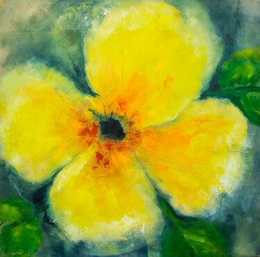 Painting titled "Yellow Flower Paint…" by Lubchik, Original Artwork, Oil Mounted on Wood Stretcher frame