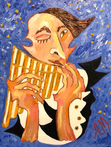 Painting titled "Musician" by Anna Makarova, Original Artwork, Oil