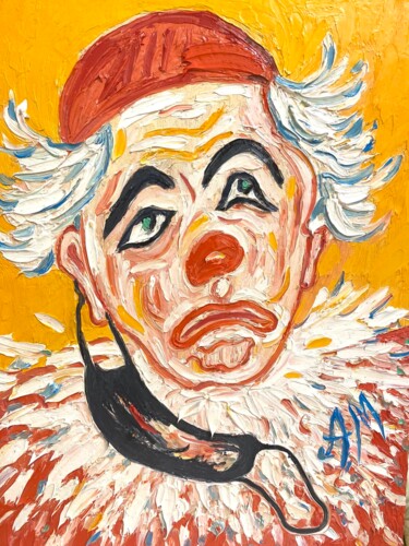 Картина под названием "Sad clown who final…" - Anna Makarova, Подлинное произведение искусства, Масло