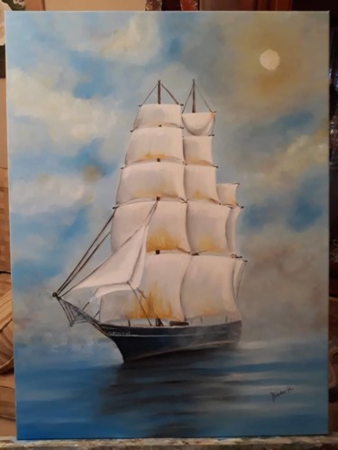 Painting titled "ship" by Baso Kostopoulou, Original Artwork, Oil