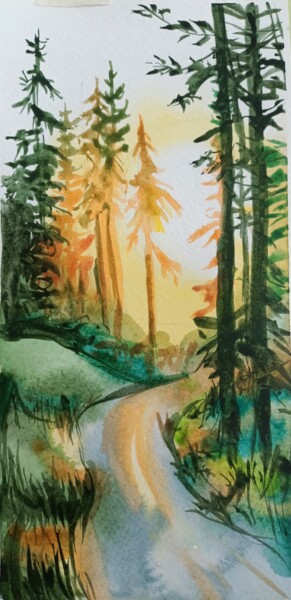 Pintura intitulada "In the forest" por Anna-Maria Pastinaru, Obras de arte originais, Aquarela