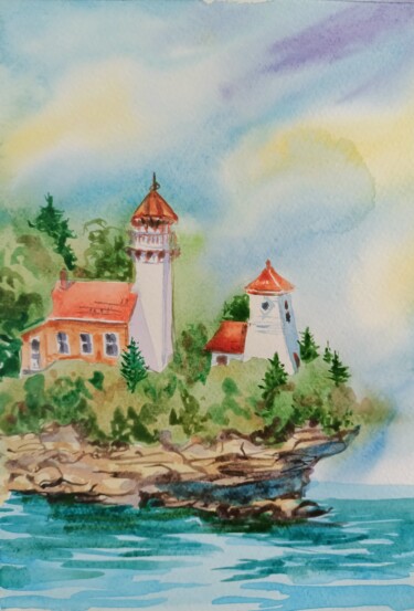 Painting titled "The lighthouse" by Anna-Maria Pastinaru, Original Artwork, Watercolor
