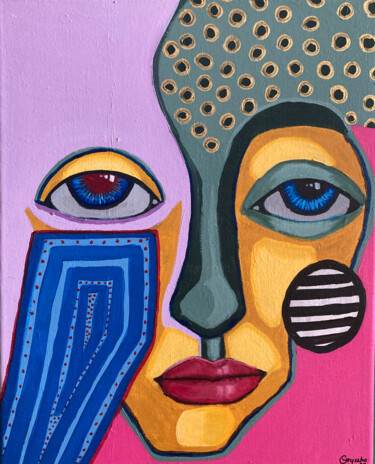 Painting titled "Peacock Face" by Anna Maria Valesova, Original Artwork, Acrylic Mounted on Wood Stretcher frame