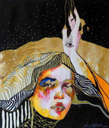 Painting titled "Gold Glam" by Anna Matykiewicz, Original Artwork, Watercolor