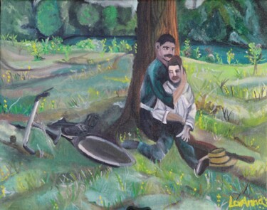 Pintura titulada "Halte au Vert" por Anna Medina, Obra de arte original, Oleo Montado en Bastidor de camilla de madera