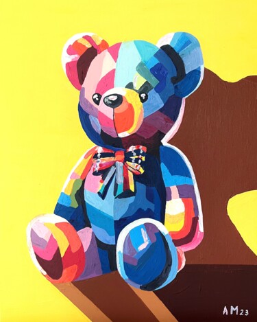 Painting titled "Teddy's Sunshine" by Anna Meyster, Original Artwork, Acrylic Mounted on Wood Stretcher frame