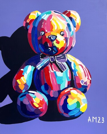 Painting titled "Teddy's Passion" by Anna Meyster, Original Artwork, Acrylic Mounted on Wood Stretcher frame