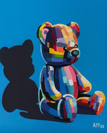 Painting titled "Teddy's Daydream" by Anna Meyster, Original Artwork, Acrylic Mounted on Wood Stretcher frame