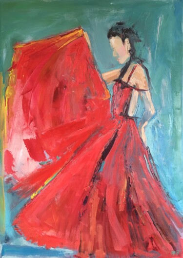 Pintura titulada "Red dress" por Anna Michalik (MichalikAFP), Obra de arte original, Oleo