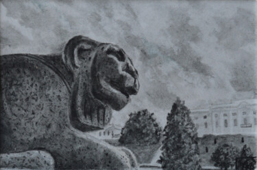 Schilderij getiteld "Каменный страж. Сер…" door Anna Muraveva, Origineel Kunstwerk, pigmenten