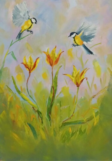 Peinture intitulée "Sketch of birds" par Anna Muraveva, Œuvre d'art originale, Huile