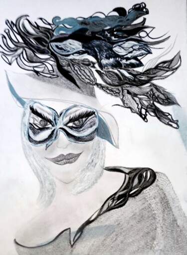 Картина под названием "Дамата с шапката" - Anna Mytavska (Cabrerra), Подлинное произведение искусства, Маркер