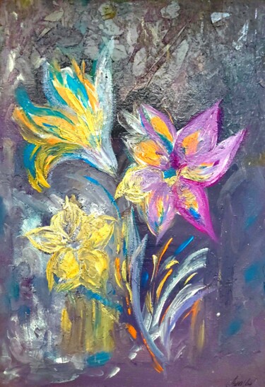 Картина под названием "Абстрактни цветя" - Anna Mytavska (Cabrerra), Подлинное произведение искусства, Масло