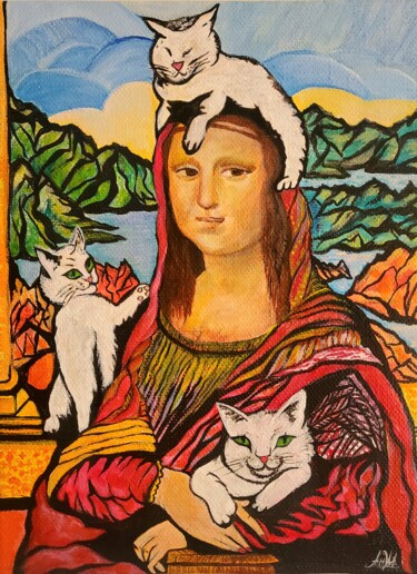 Peinture intitulée "Джоконда и котките" par Anna Mytavska (Cabrerra), Œuvre d'art originale, Acrylique