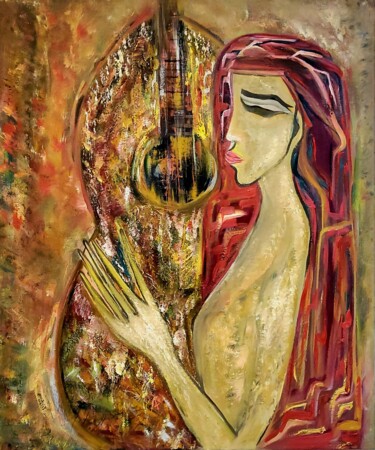 Schilderij getiteld "Жена с китара" door Anna Mytavska (Cabrerra), Origineel Kunstwerk, Olie