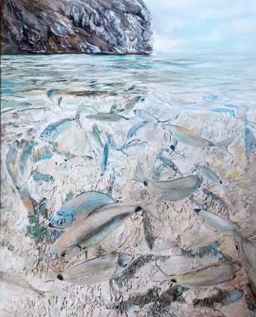 Картина под названием "Риби хипер реализъм" - Anna Mytavska (Cabrerra), Подлинное произведение искусства, Масло