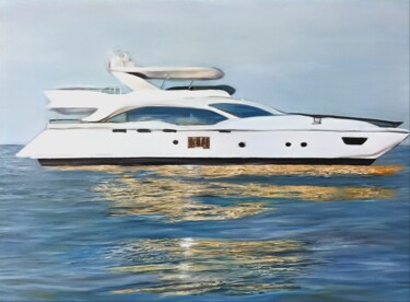 Painting titled "Яхта Azimut 70" by Anna Mytavska (Cabrerra), Original Artwork, Oil