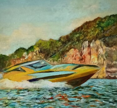 Painting titled "Яхта Lamborghini 63" by Anna Mytavska (Cabrerra), Original Artwork, Oil