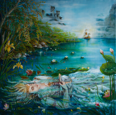 Painting titled "LA DAMA DEL LAGO" by Anna Nuzzo, Original Artwork, Oil