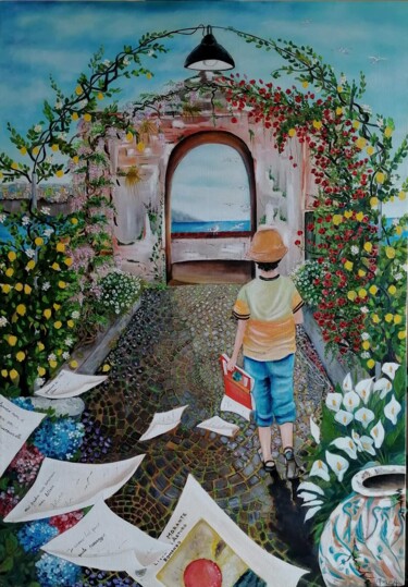 Malerei mit dem Titel "Arturo nel giardino…" von Anna Nuzzo, Original-Kunstwerk, Öl