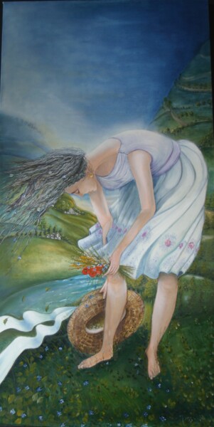 Pittura intitolato "vento del sud- il t…" da Anna Nuzzo, Opera d'arte originale, Olio