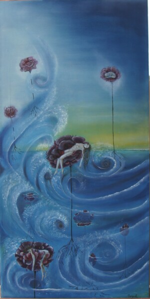 Painting titled "i fiori del mare" by Anna Nuzzo, Original Artwork, Oil Mounted on Wood Stretcher frame