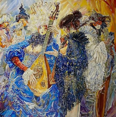 Pintura intitulada "Уличные музыканты" por Anna Olina, Obras de arte originais, Óleo Montado em Armação em madeira