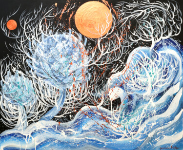 Malarstwo zatytułowany „Winter night landsc…” autorstwa Anna Onikiienko, Oryginalna praca, Akryl