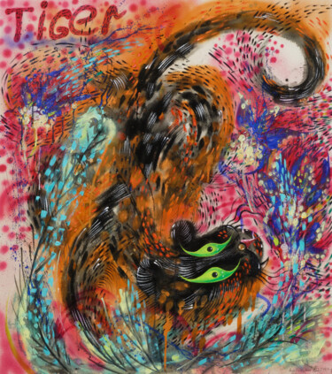 "Tiger. Experimental…" başlıklı Tablo Anna Onikiienko tarafından, Orijinal sanat, Akrilik