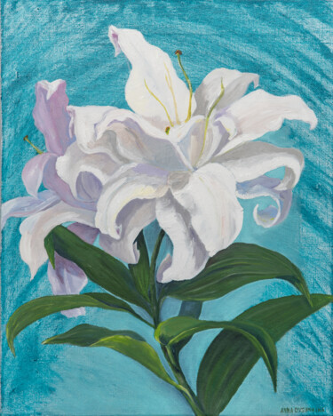 Painting titled "Lilies" by Anna Ovsiankina, Original Artwork, Oil