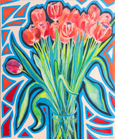 Painting titled "Tulips" by Anna Ovsiankina, Original Artwork, Oil
