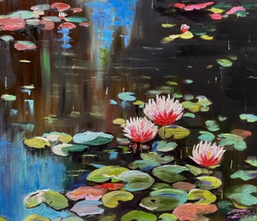 Картина под названием "Water lilies" - Anna Pavlovich-Naneva, Подлинное произведение искусства, Масло Установлен на Деревянн…