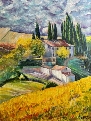 Schilderij getiteld "Farm in Tuscany" door Anna Pavlovich-Naneva, Origineel Kunstwerk, Olie