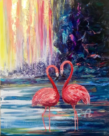 Pittura intitolato "Caribbean flamingos" da Anna Pavlovich-Naneva, Opera d'arte originale, Olio