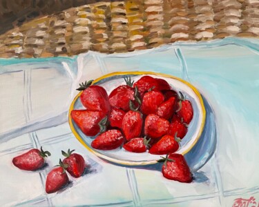Schilderij getiteld "Strawberry on a pla…" door Anna Pavlovich-Naneva, Origineel Kunstwerk, Olie