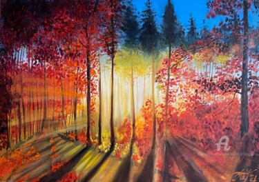 Ζωγραφική με τίτλο "Autumn path" από Anna Pavlovich-Naneva, Αυθεντικά έργα τέχνης, Λάδι