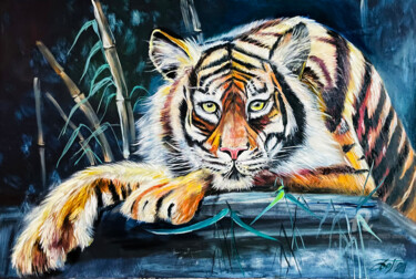 Painting titled "Water tiger in bamb…" by Anna Pavlovich-Naneva, Original Artwork, Oil