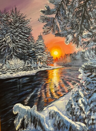 Painting titled "Winter river" by Anna Pavlovich-Naneva, Original Artwork, Oil