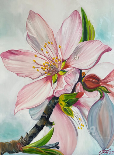 Pintura intitulada "Peach flower" por Anna Pavlovich-Naneva, Obras de arte originais, Óleo Montado em Armação em madeira
