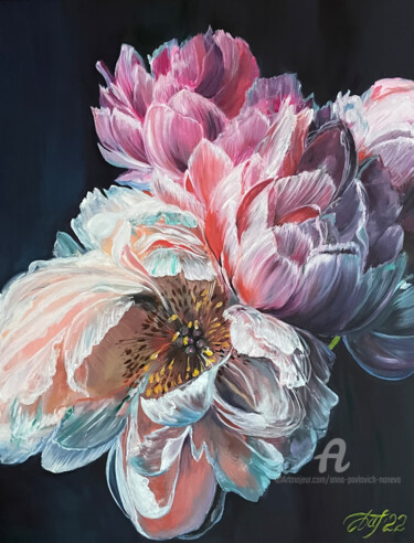 Schilderij getiteld "Peonies flowers" door Anna Pavlovich-Naneva, Origineel Kunstwerk, Olie