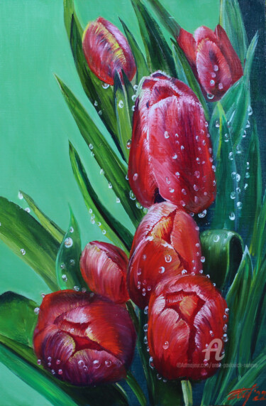 Pintura titulada "Seven tulips" por Anna Pavlovich-Naneva, Obra de arte original, Oleo Montado en Bastidor de camilla de mad…