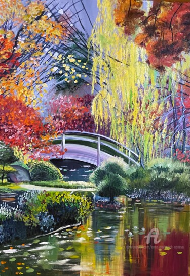 Картина под названием "Japanese bridge" - Anna Pavlovich-Naneva, Подлинное произведение искусства, Масло Установлен на Дерев…