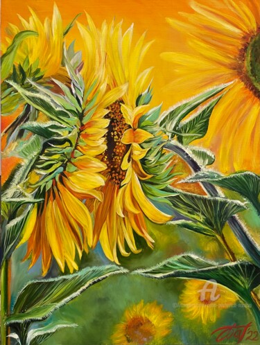 Painting titled "Sunny kiss" by Anna Pavlovich-Naneva, Original Artwork, Oil Mounted on Wood Stretcher frame