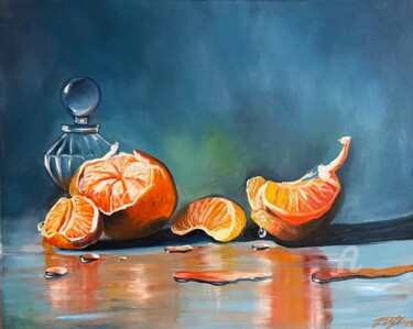 Painting titled "Tangerines" by Anna Pavlovich-Naneva, Original Artwork, Oil Mounted on Wood Stretcher frame