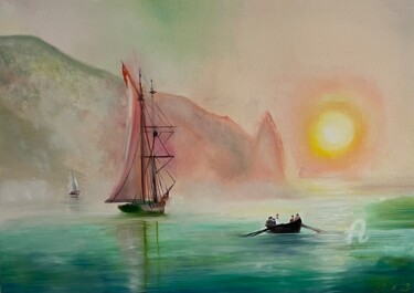 Painting titled "On a sea" by Anna Pavlovich-Naneva, Original Artwork, Oil Mounted on Wood Stretcher frame