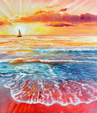 Painting titled "The magic of sunset" by Anna Pavlovich-Naneva, Original Artwork, Oil Mounted on Wood Stretcher frame