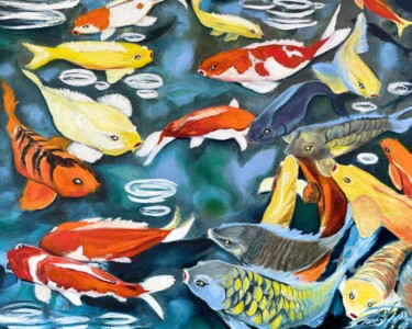 Painting titled "Balinese fish" by Anna Pavlovich-Naneva, Original Artwork, Oil Mounted on Wood Stretcher frame