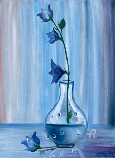 Painting titled "Bell flower" by Anna Pavlovich-Naneva, Original Artwork, Oil Mounted on Wood Stretcher frame